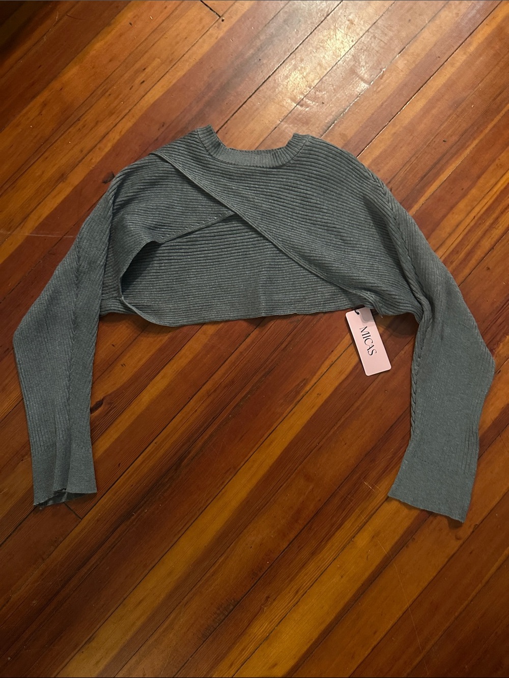 MicaS Cropped Ribbed Long Sleeve Sweater in Sage
